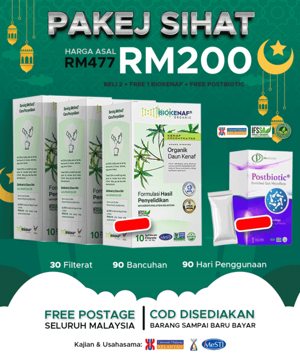 Pakej Sihat (3 Kotak Biokenaf) Free 1 PROBIOTIK